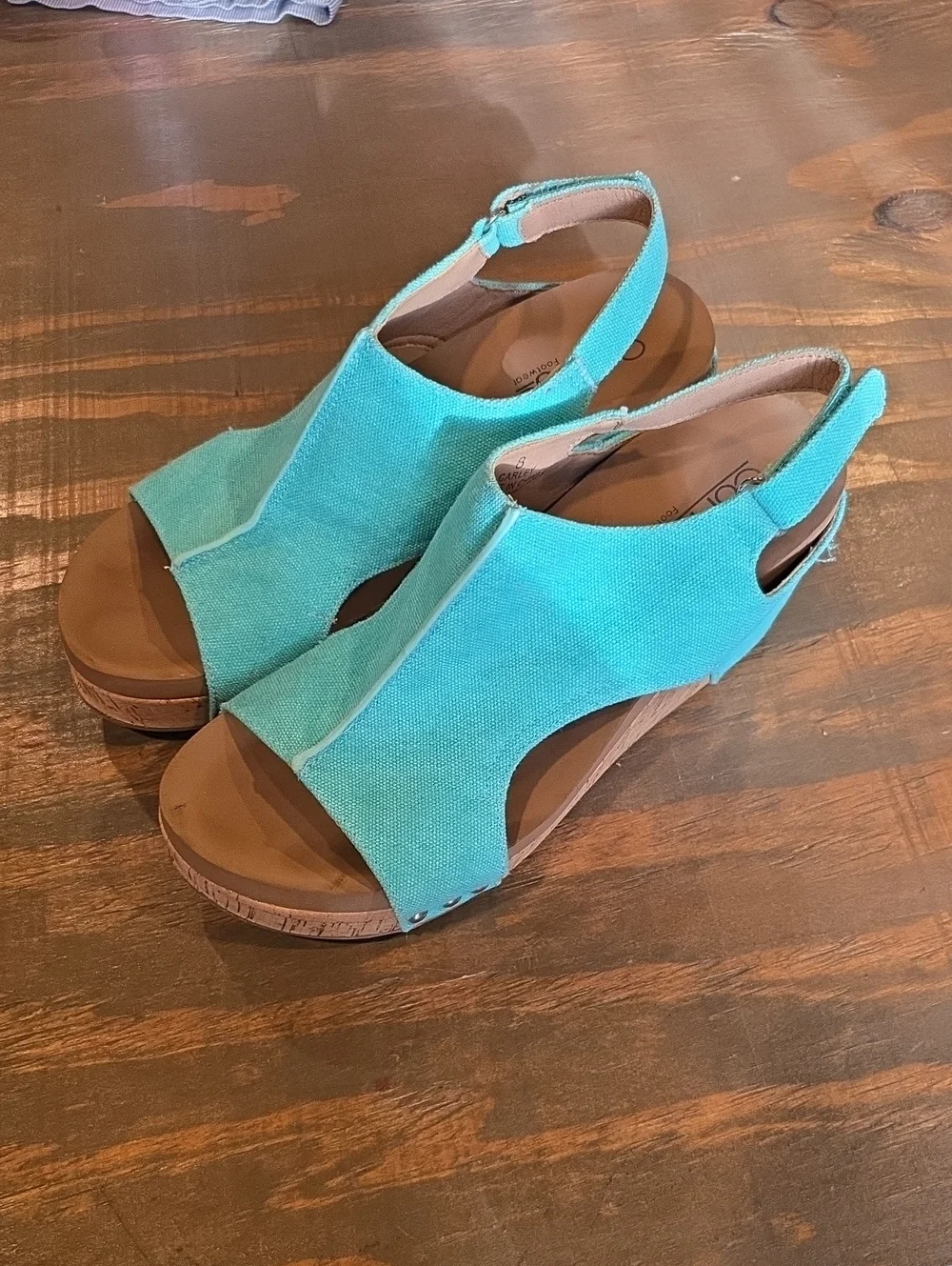 Corkys Turquoise Canvas Slingback Wedge Sandals
